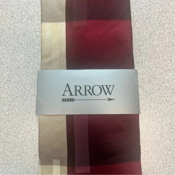 Arrow 100% Imported Silk Men's Necktie Burgundy Tan - Picture 4 of 7